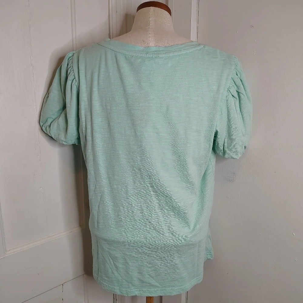 NWT Jane + Delancey Short Puff Sleeve Cotton T-Shirt Mint Green Women's Size L - Picture 4 of 10